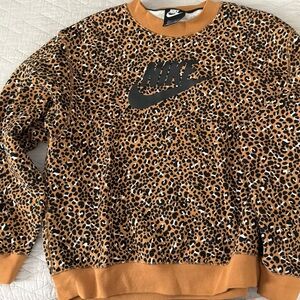 Nike Women Animal Print Crewneck Sweater - Tan and Black